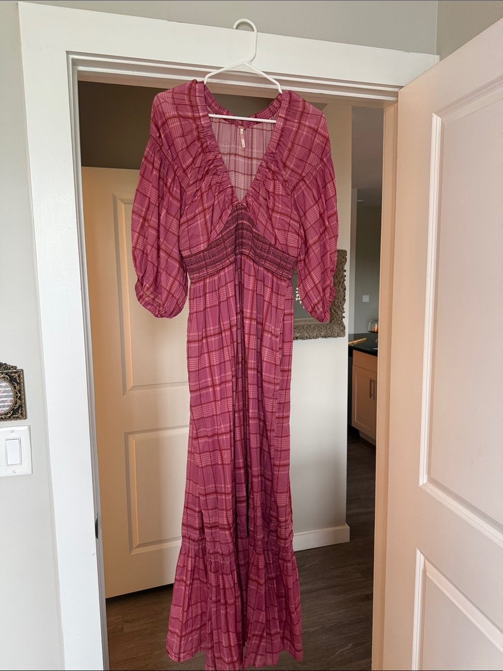 Free People Pink Plaid Tiered Maxi Dress